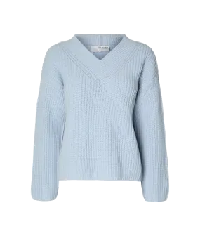 V-neck Knitted Jumper - Blue