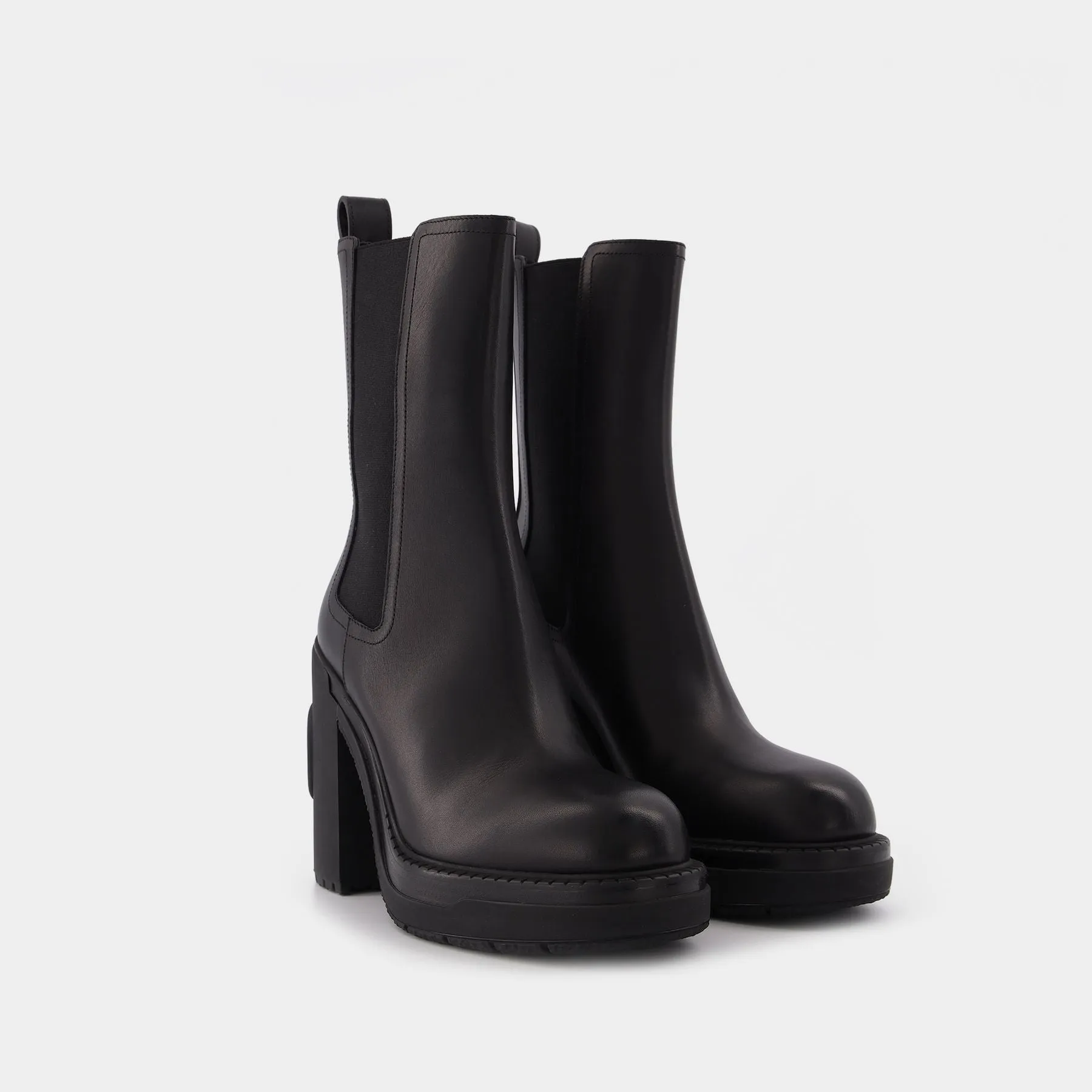 Valentino Garavani  Vlogo Block Boot in Black Leather