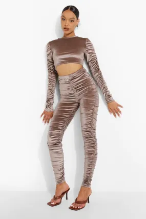 Velour Ruched Crop Top & Leggings