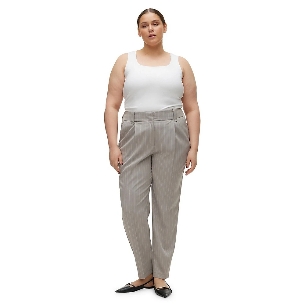VERO MODA Plus Wendy High-Rise Tapered-Leg Pinstriped Pants