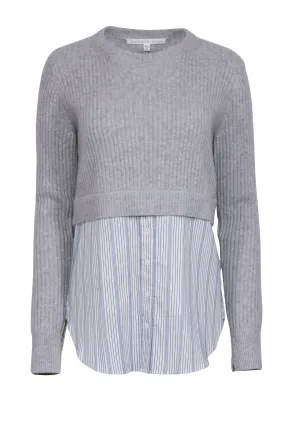 Veronica Beard - Grey Cashmere Garrett Sweater w/ Striped Shirting Sz M