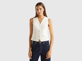 Vest in stretch viscose blend - Creamy White | Benetton