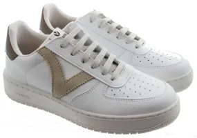 VICTORIA Ladies Madrid Lace Trainers In White And Taupe