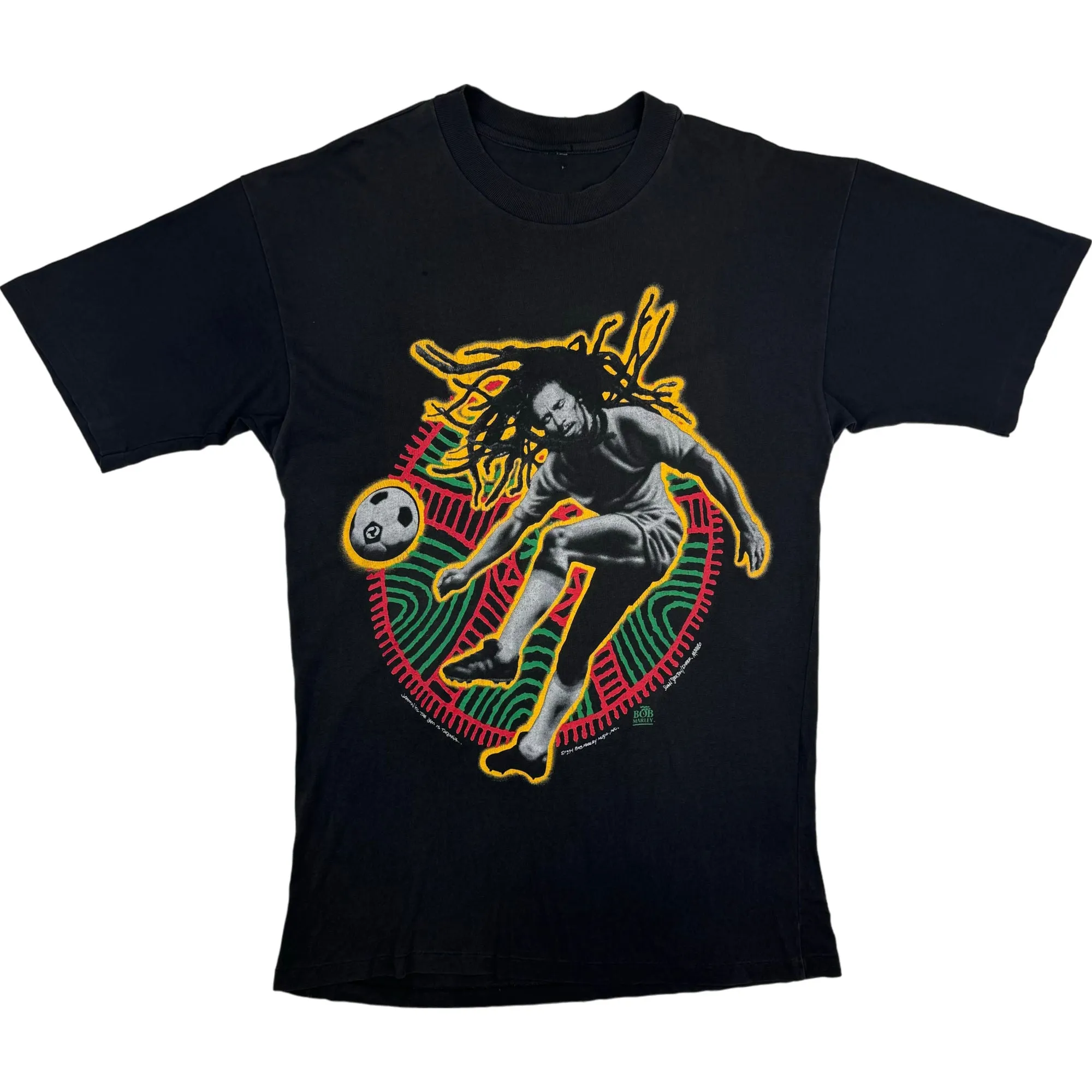 Vintage 1994 Bob Marley Football Double Sided Graphic Single Stitch T-shirt Black Rare