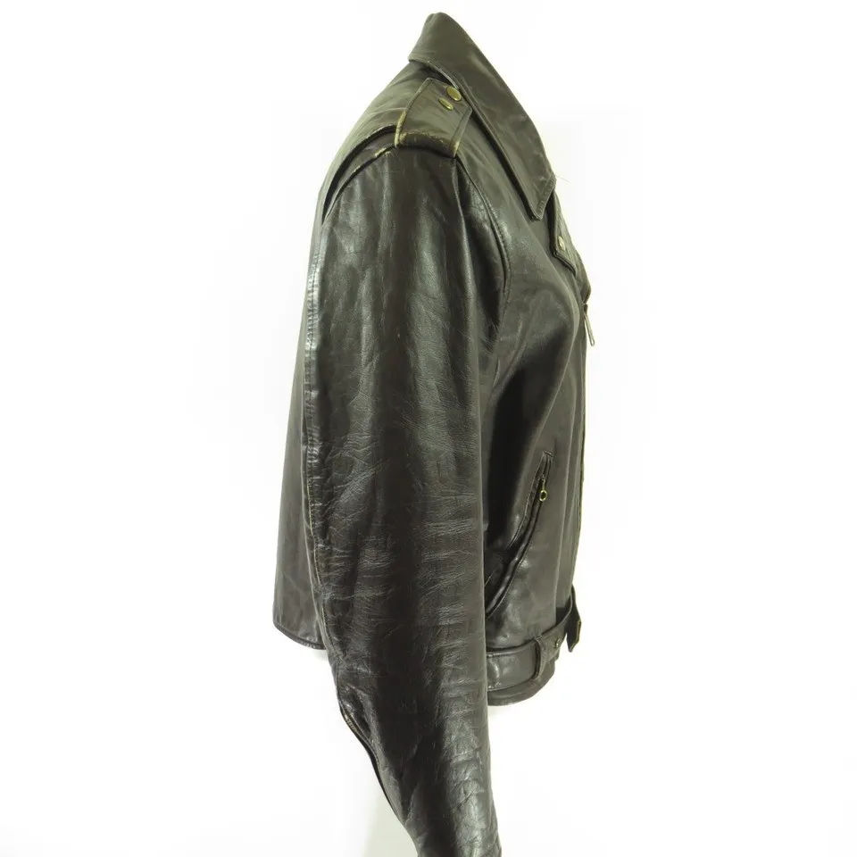 Vintage 50s Motorcycle Biker Leather Jacket Mens 46 Brown Talon Zip Retro
