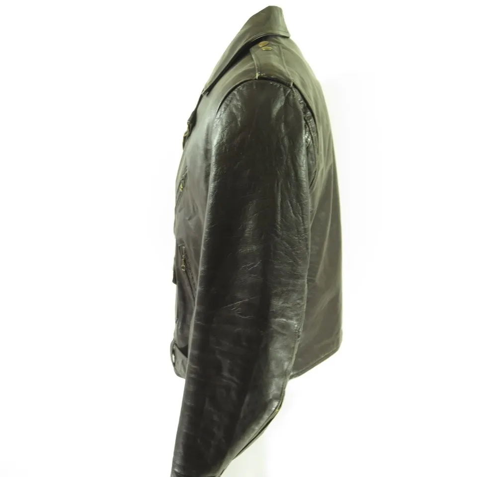 Vintage 50s Motorcycle Biker Leather Jacket Mens 46 Brown Talon Zip Retro