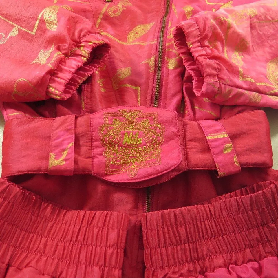 Vintage 80s Nils Retro Ski Suit Womens 8 USA Made Pink Gold Puffy Snowboard