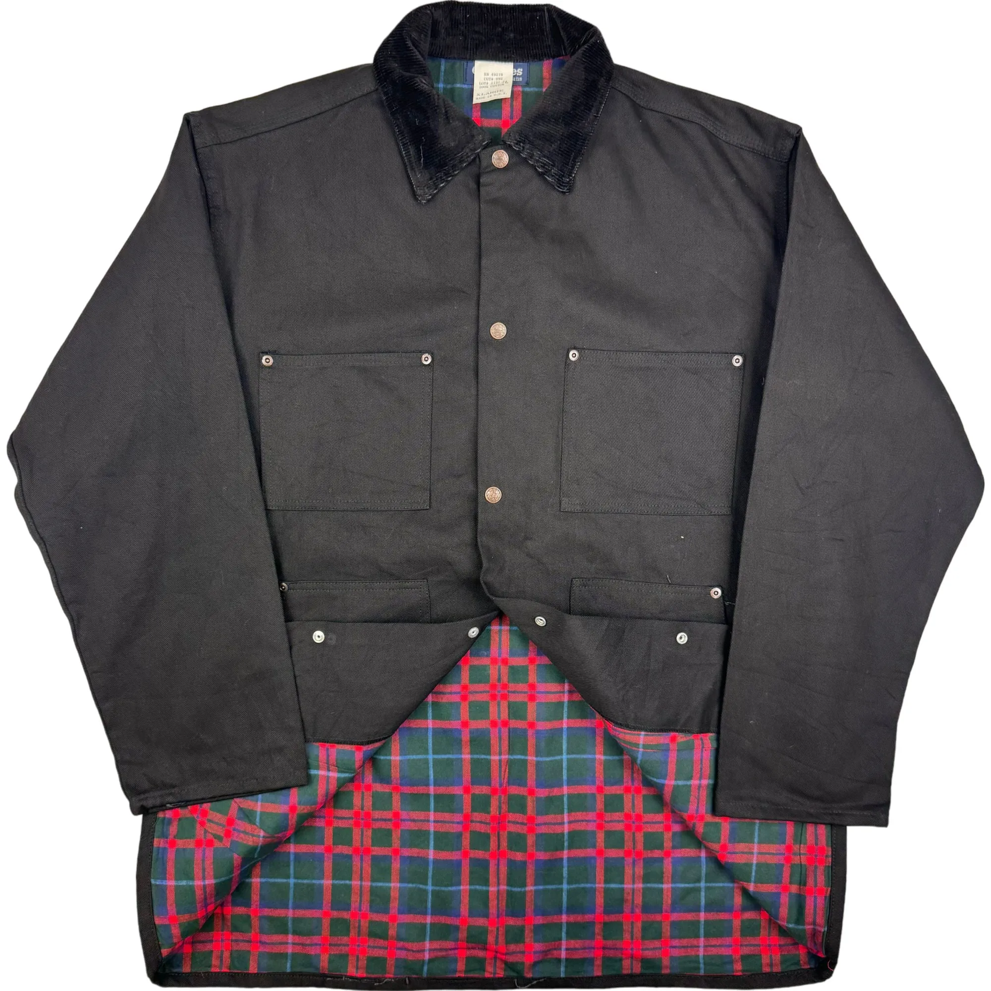 Vintage 90's Ooo Gees Black Chore Tartan Lined Workwear Jacket
