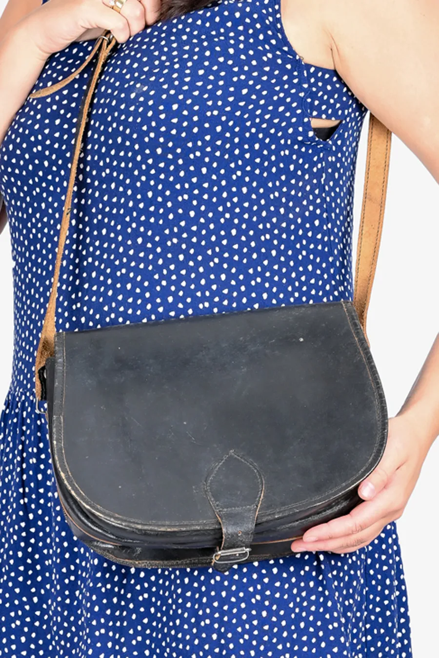Vintage Black Leather Saddle Bag - Brick Vintage