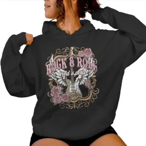 Vintage Rock N Roll Wild Spirit Lets Rock Guitar Floral Women Hoodie