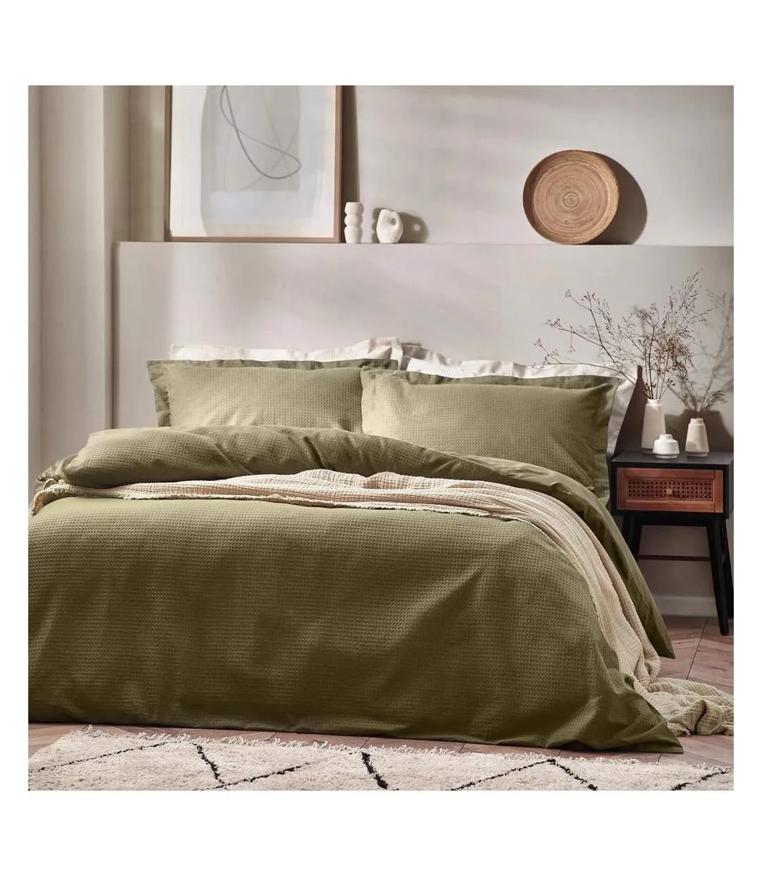 Waffle textured duvet cover set olive Yard