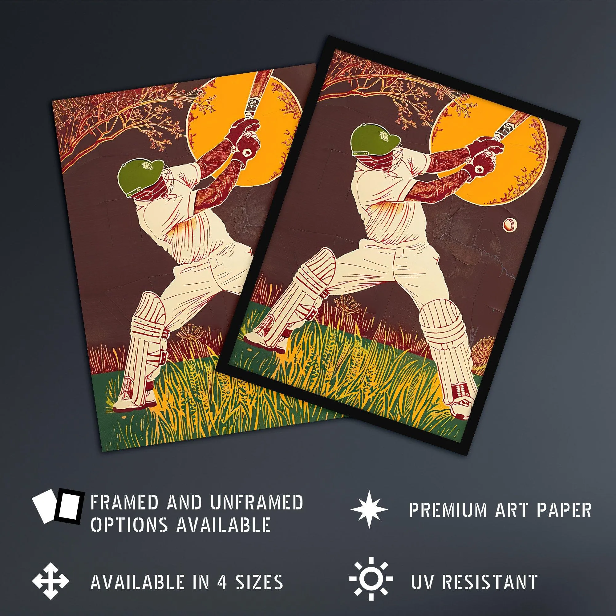 Wall Art & Pictures | Cricket Player Batsman Portrait Painting Framed Art Print | Artery8