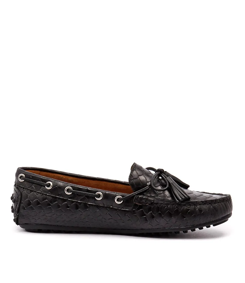 WALNUT Driving Loafer Python Black Leather