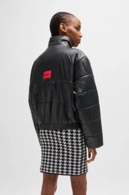 Water-repellent padded jacket with branded zip puller