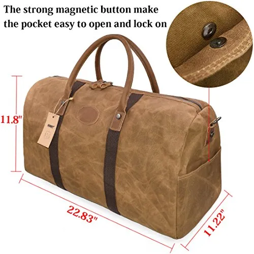 Waterproof Canvas Travel Overnight Brown Duffle Bag - Horizon Leathers