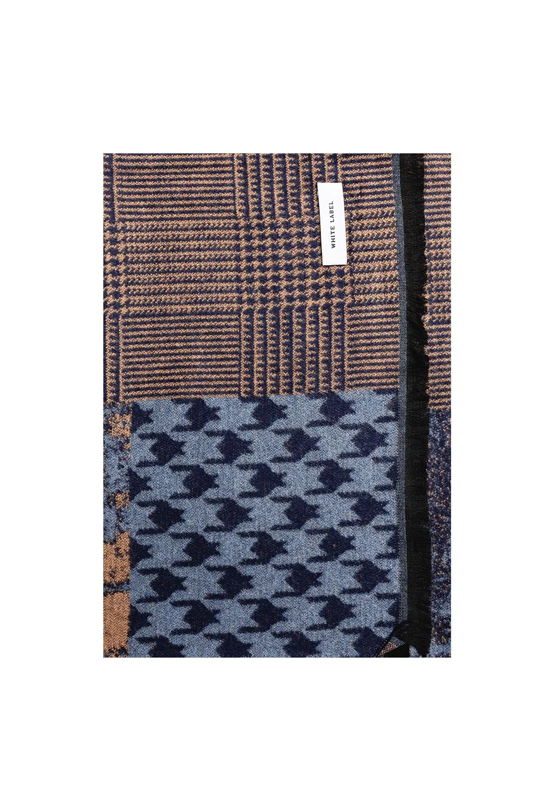 White Label Multi Print Design Scarf, Brown & Blue