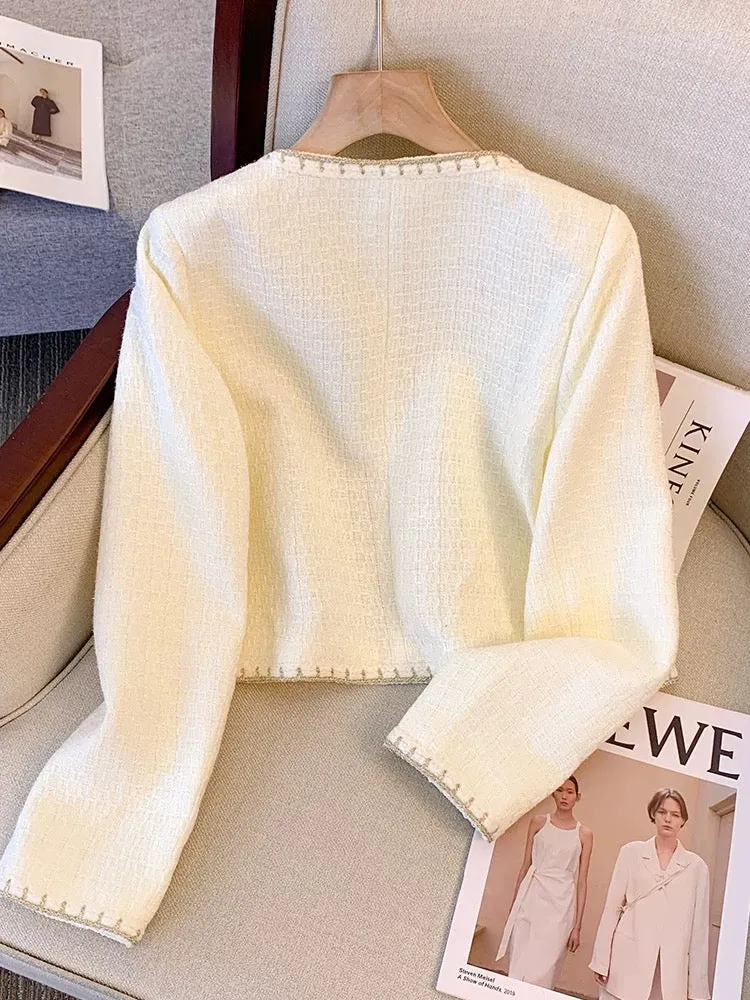 White small fragrant style jacket for women, spring and autumn 2024 new style French style lady slim fit ladies short top