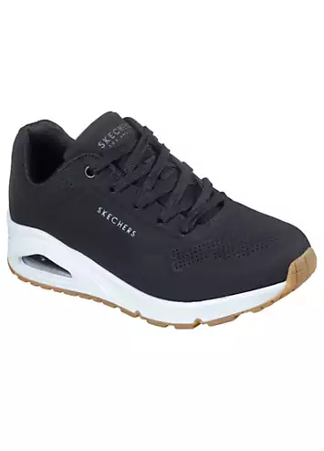 Wide Fit Black Uno Durabuck Lace Up Fashion Trainers by Skechers | Look Again