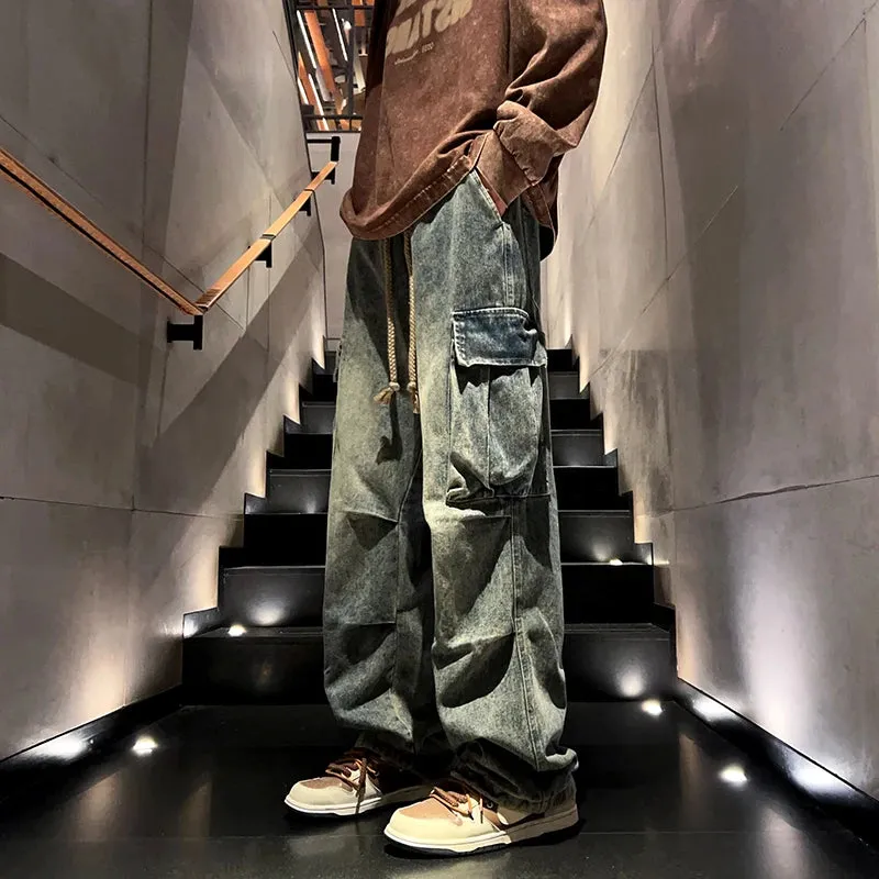 Wide Leg Distressed Side Pockets Pants