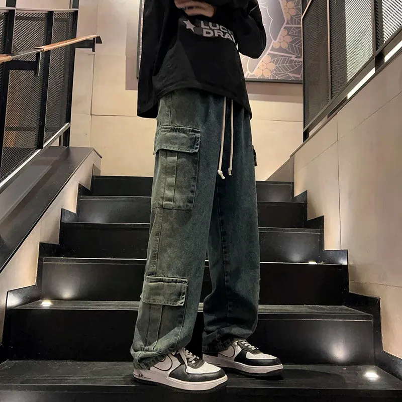 Wide Leg Distressed Side Pockets Pants