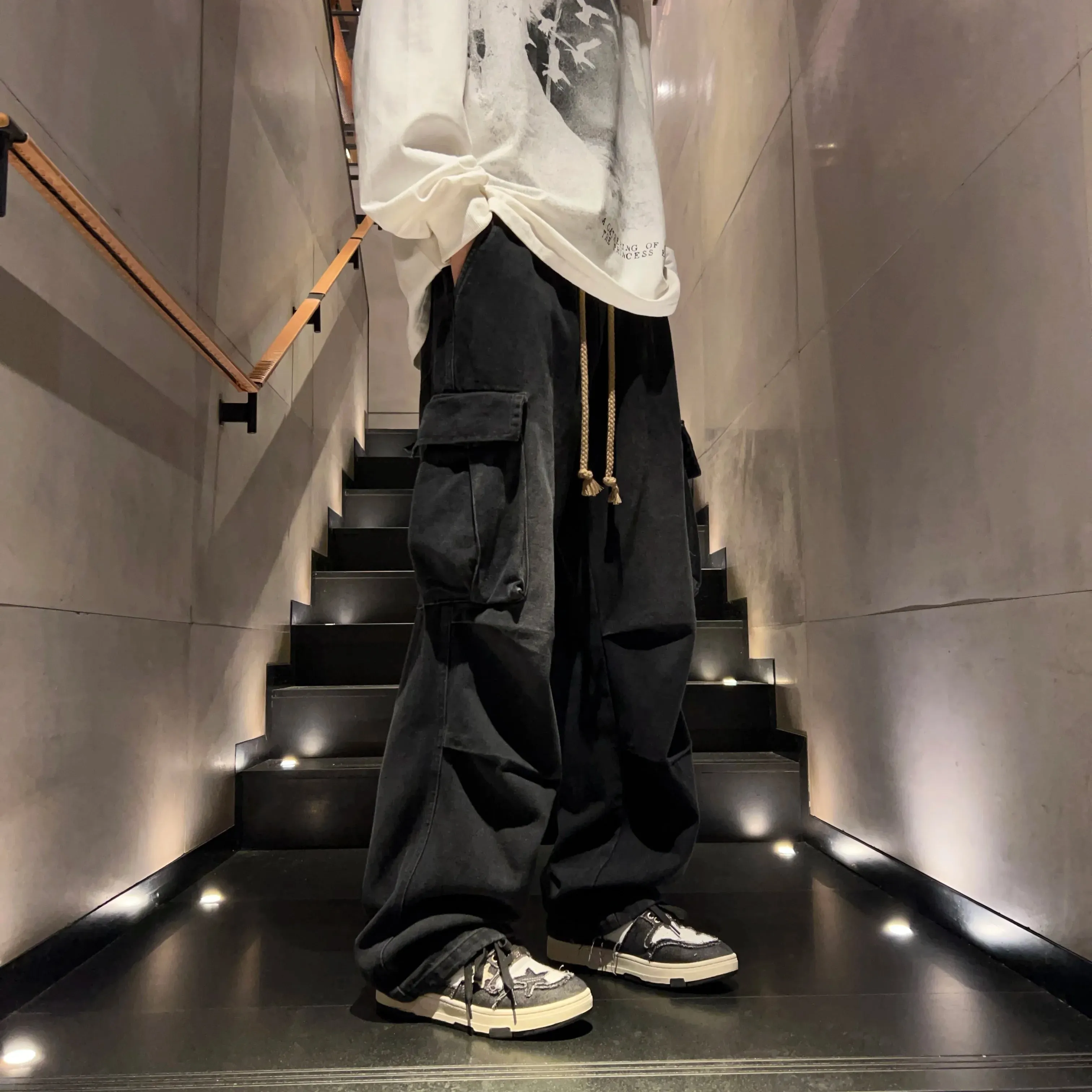 Wide Leg Distressed Side Pockets Pants