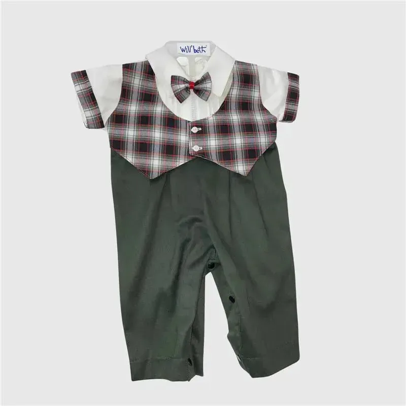 Will' Beth - Baby Green Playd Boys Romper