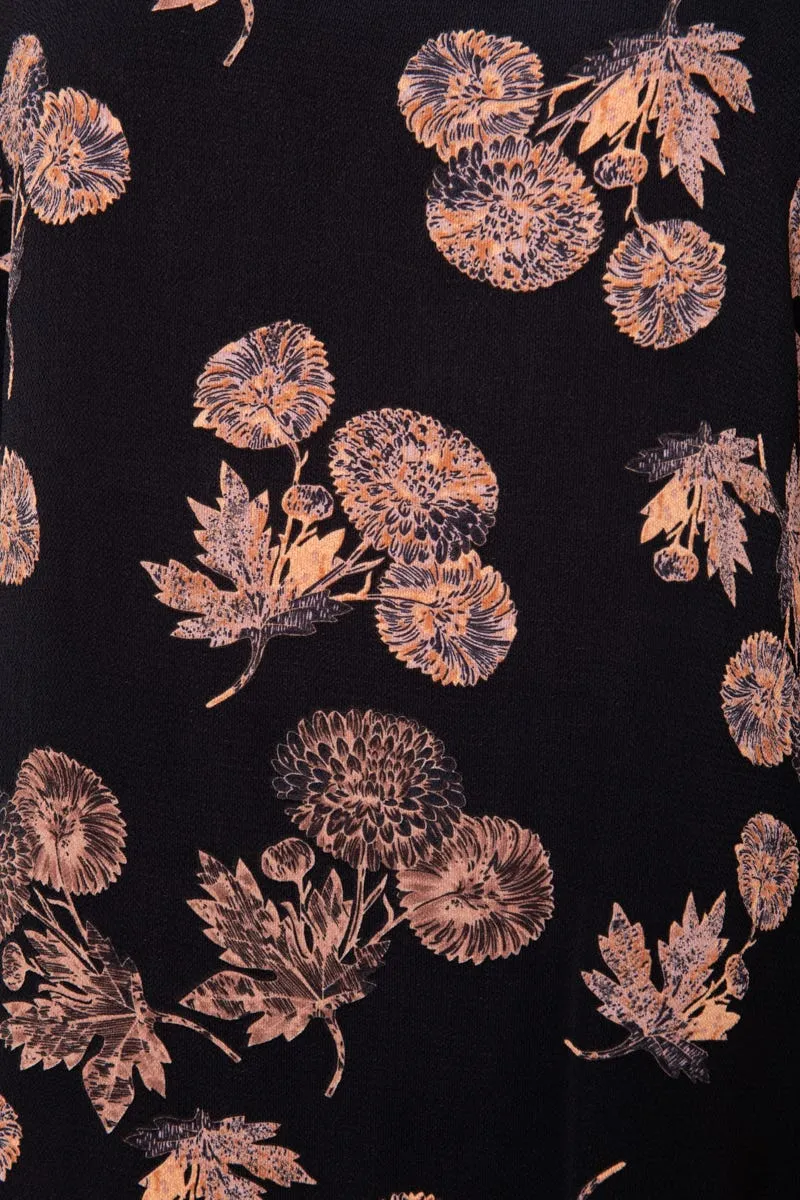 Windbreaker Top in Charcoal with Apricot Floral
