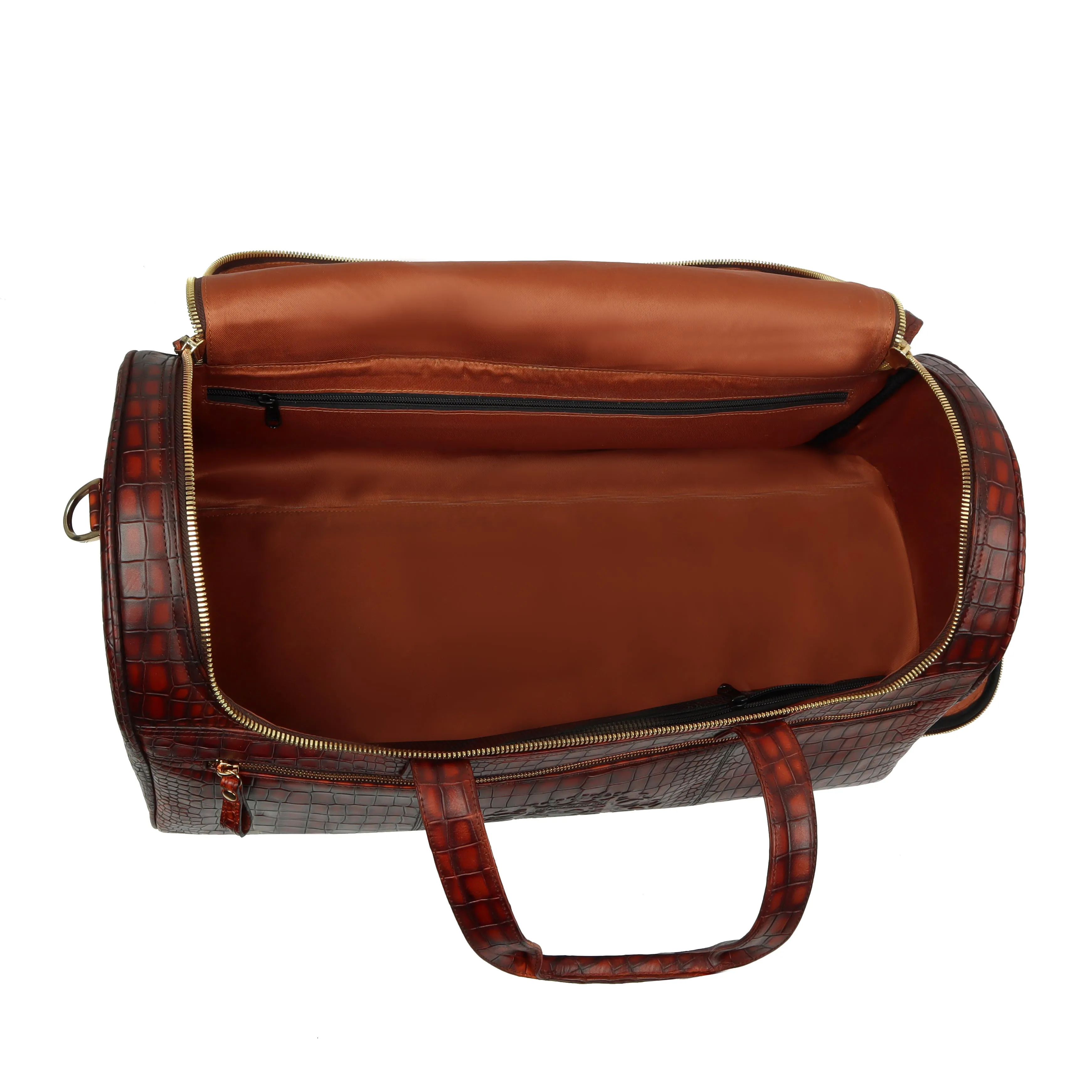 Wine Deep Cut Croco Multi-Pockets Smoky Finish Leather Duffle Bag By Brune & Bareskin