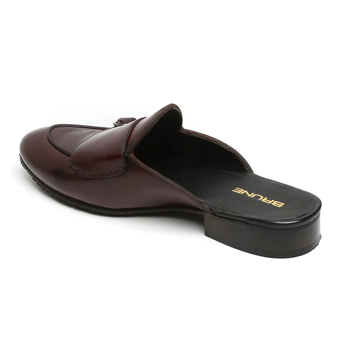 Wine Leather Mules with Double Monk by Brune & Bareskin