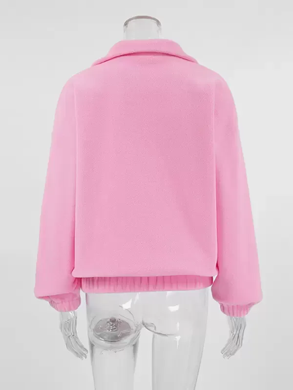 Women Hoodie Pink Long Sleeves Polyester Hooded Sweatshirt