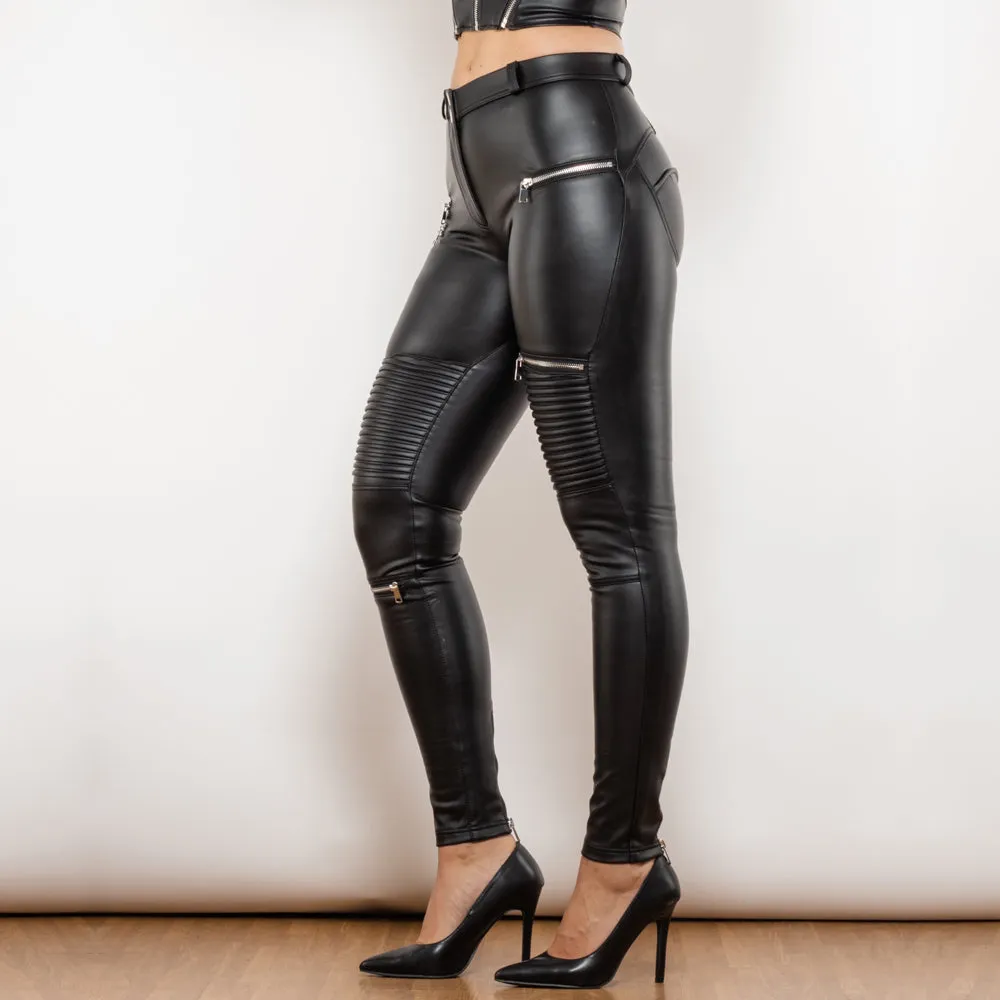 Women Matt Black PU Leggings
