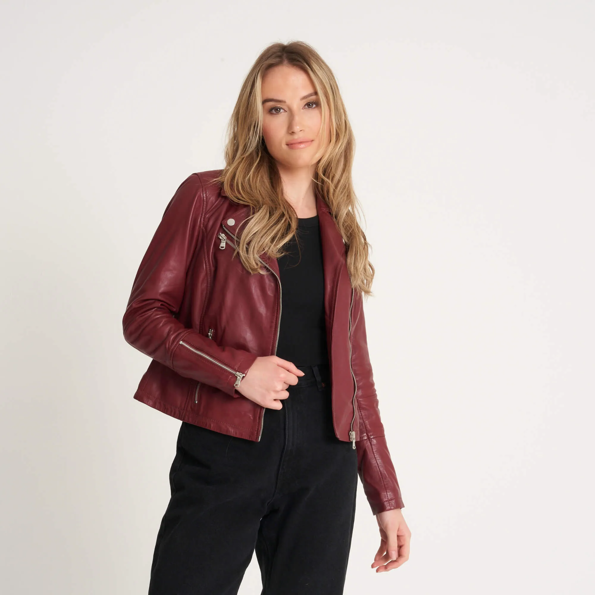 Women's Chrome-Free Leather Jacket in Red | Barneys Originals