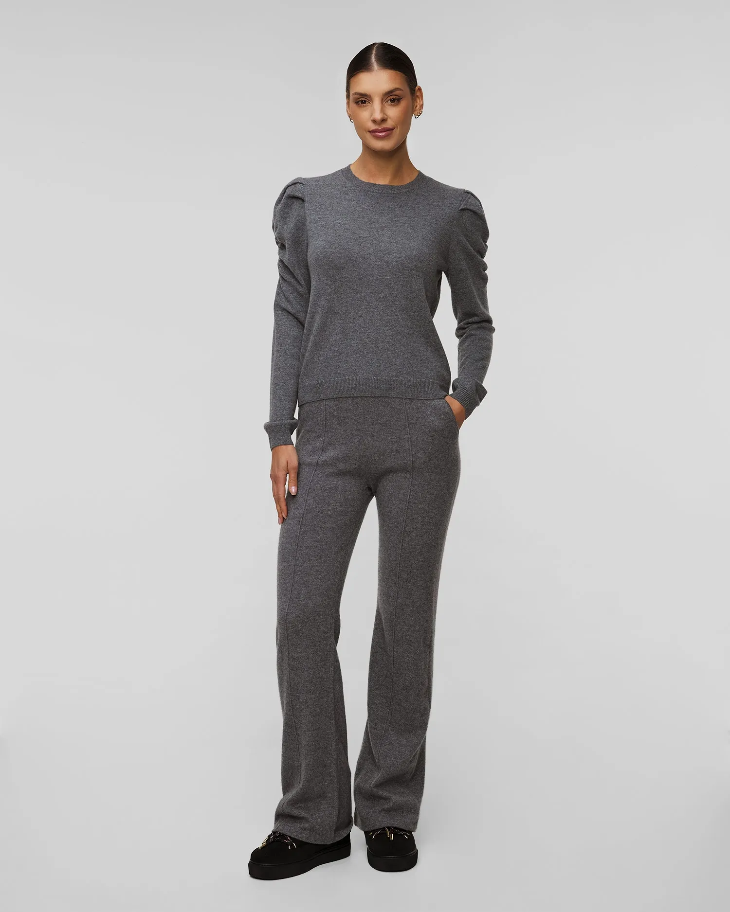 Women's grey cashmere trousers Kujten Smocky F2240-1300