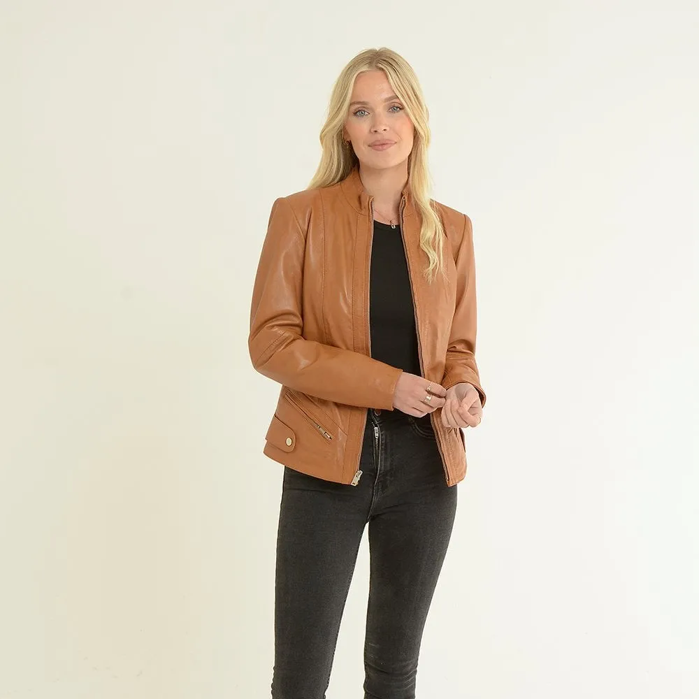 Women's Leather Jacket Tan: Alana 2
