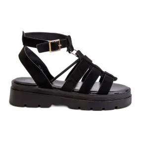 Women's Gladiator Sandals Made of Eco Suede Black Dorameia