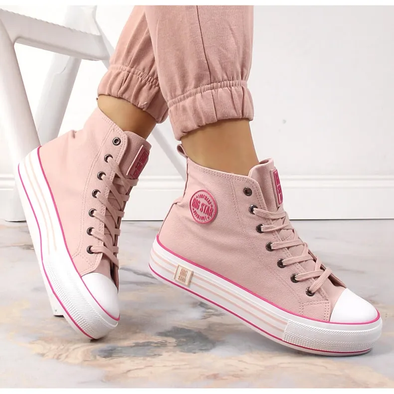 Women's high-top sneakers on the platform powder pink Big Star LL274186