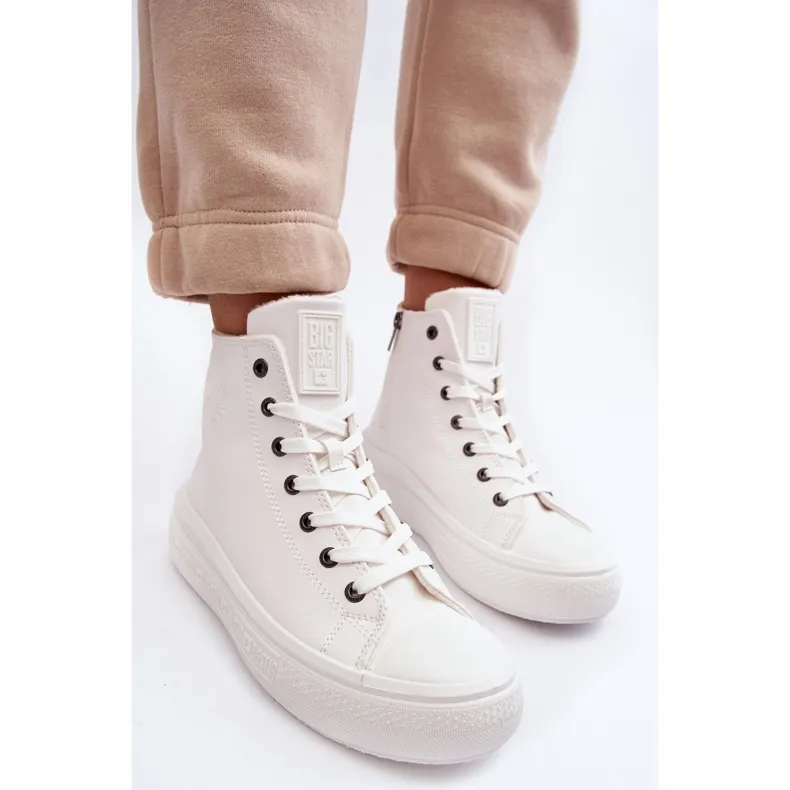 Women's Insulated Zipper Sneakers White Big Star MM274021