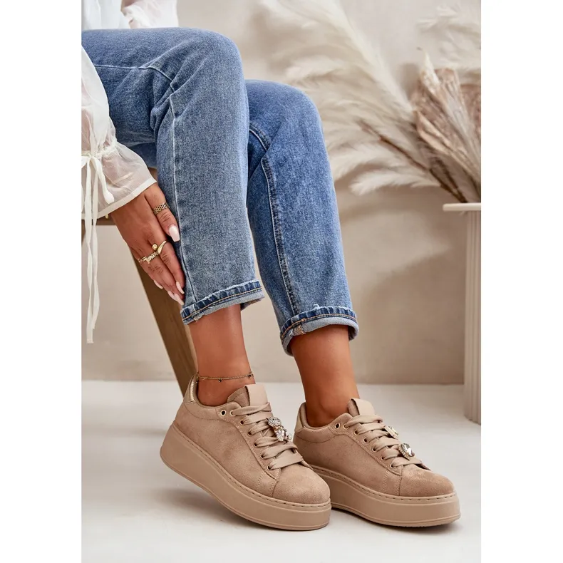 Women's Sneakers On The Platform With A Teddy Bear Beige Vailina