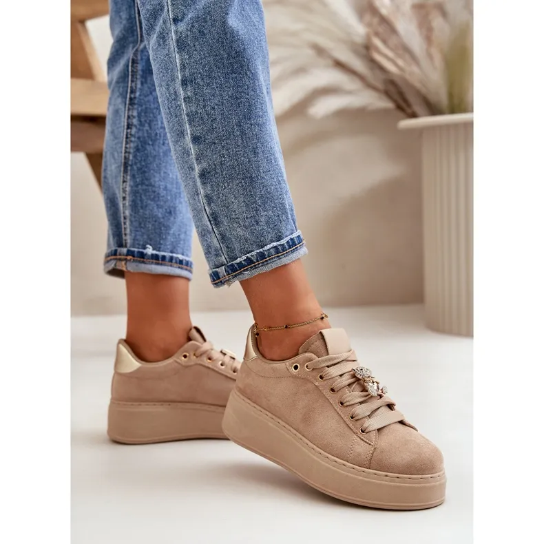 Women's Sneakers On The Platform With A Teddy Bear Beige Vailina