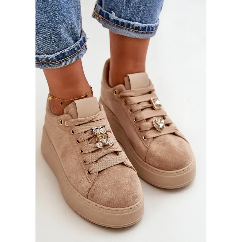 Women's Sneakers On The Platform With A Teddy Bear Beige Vailina