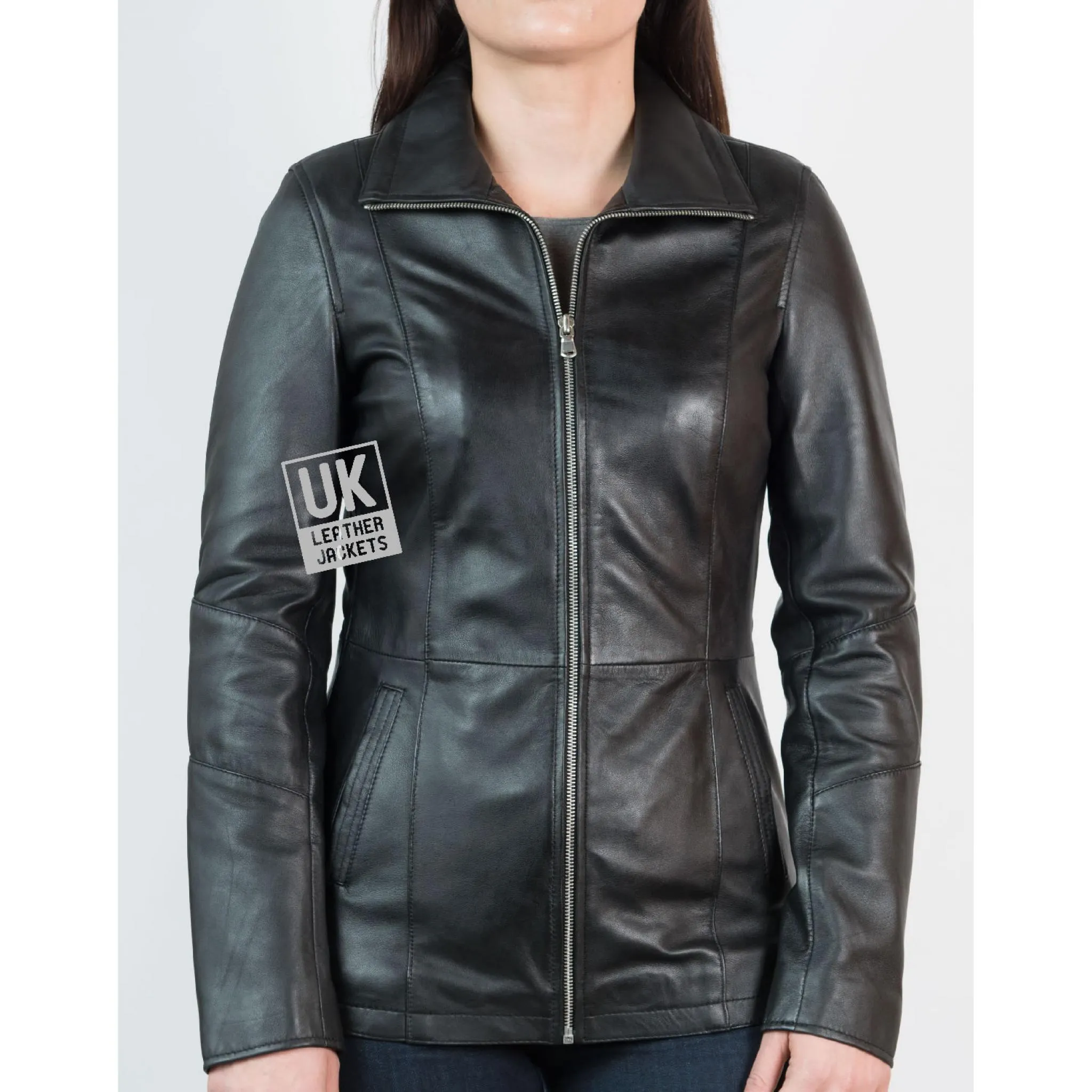Womens Black Leather Jacket - Amelia - Hip Length | Free UK Delivery