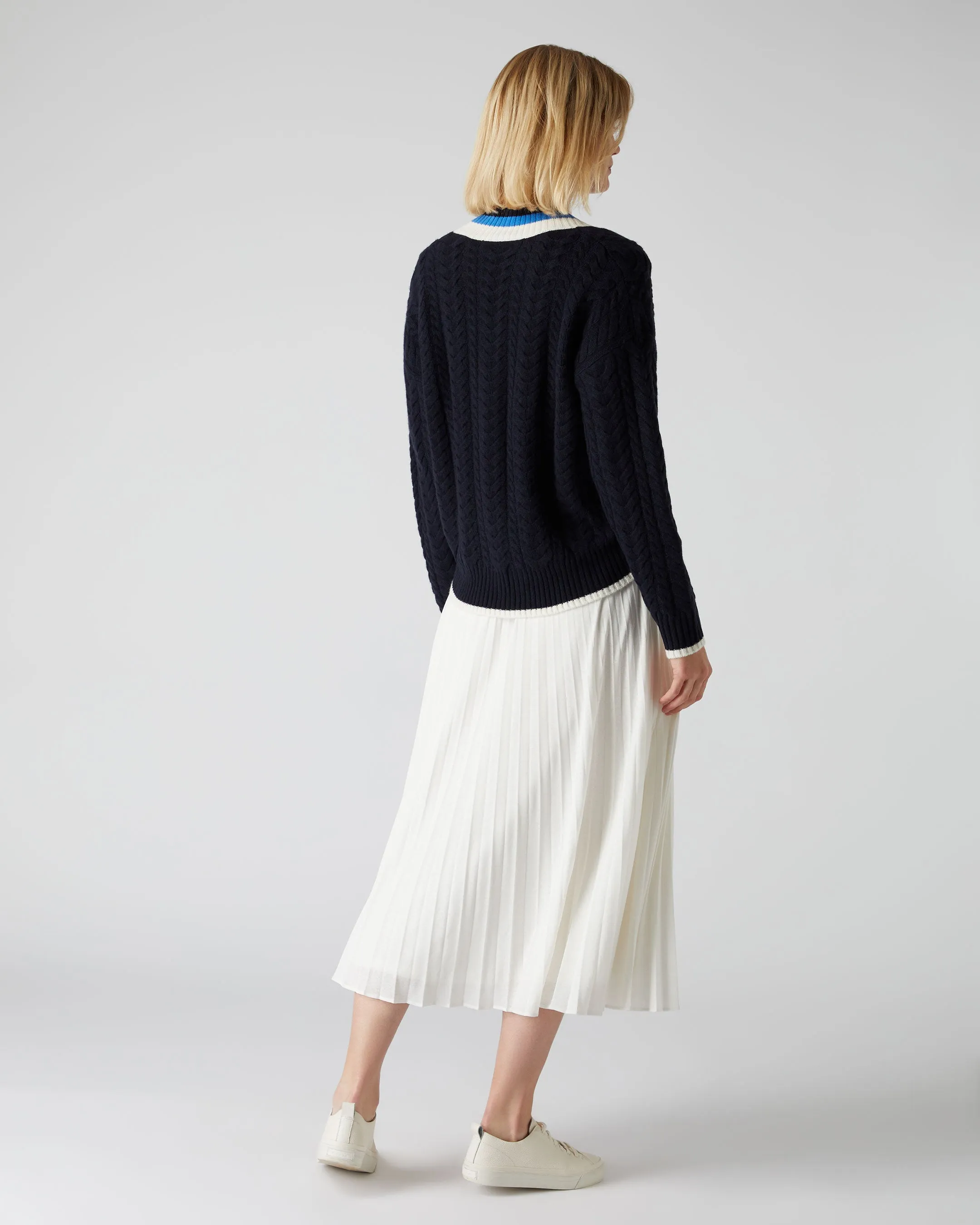 Women's Cable Cricket Cashmere Jumper Navy Blue