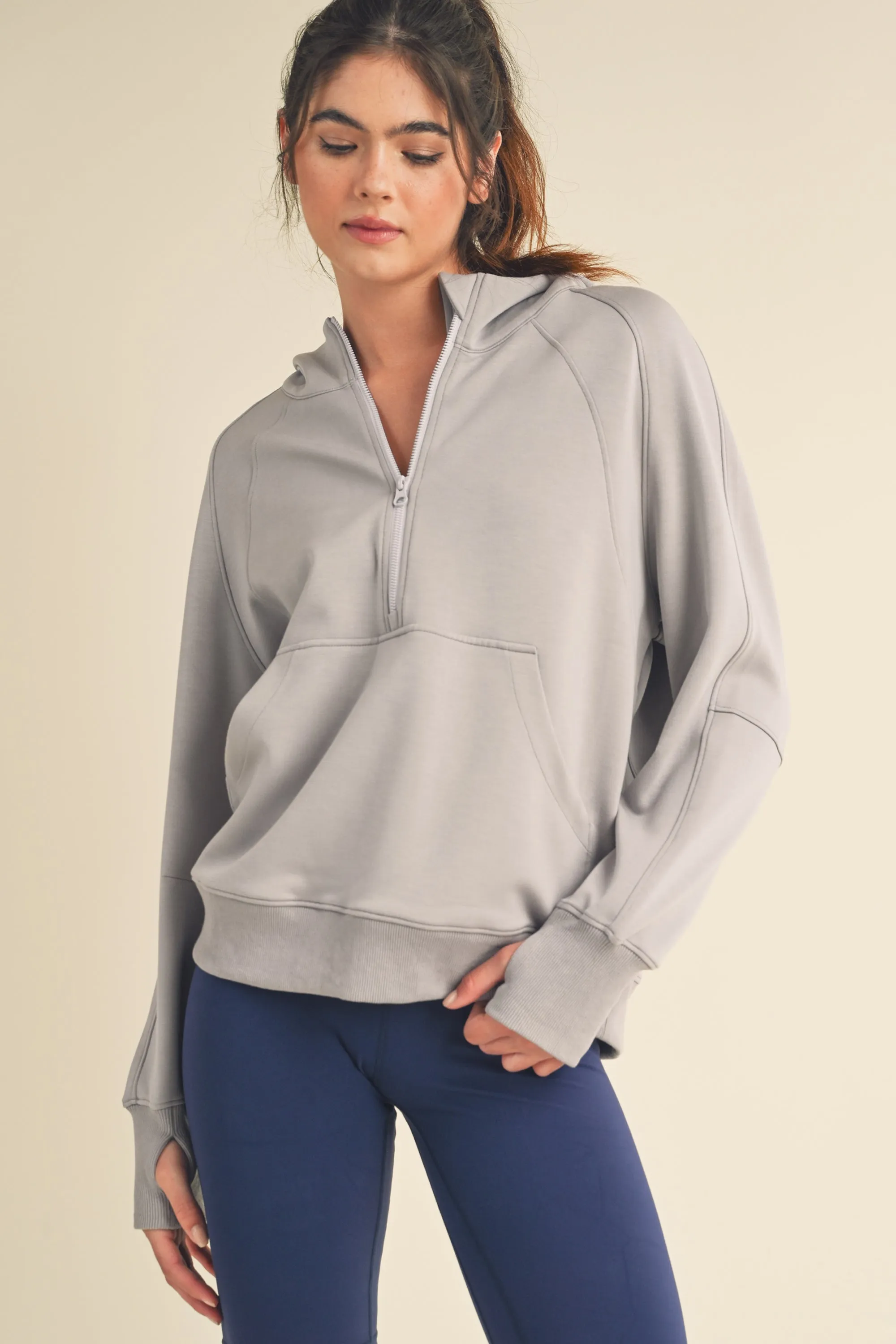Women's Half-Zip Scuba Hoodie with Thumb Hole