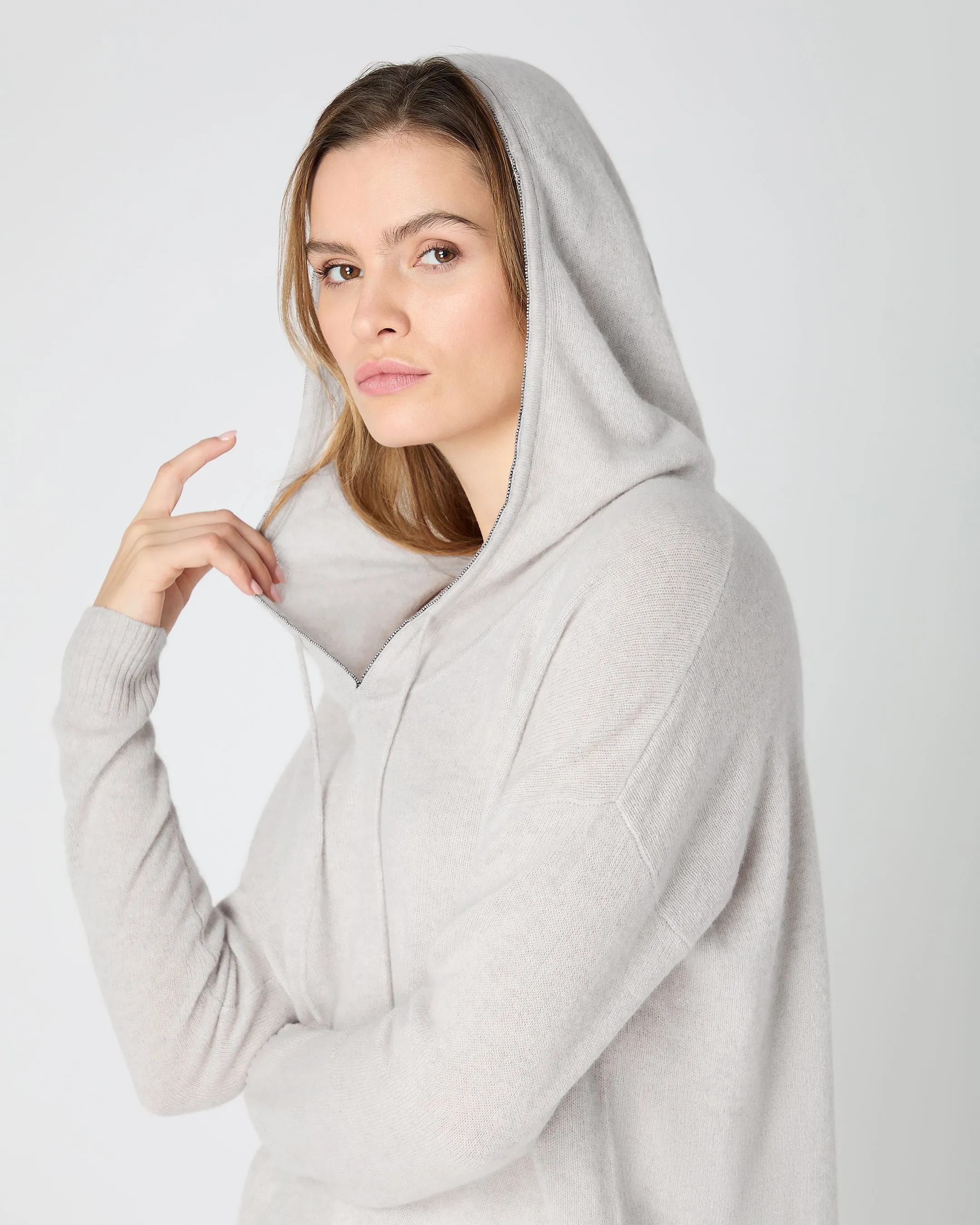 Women's Maya Metal Trim Cashmere Hoodie Pebble Grey