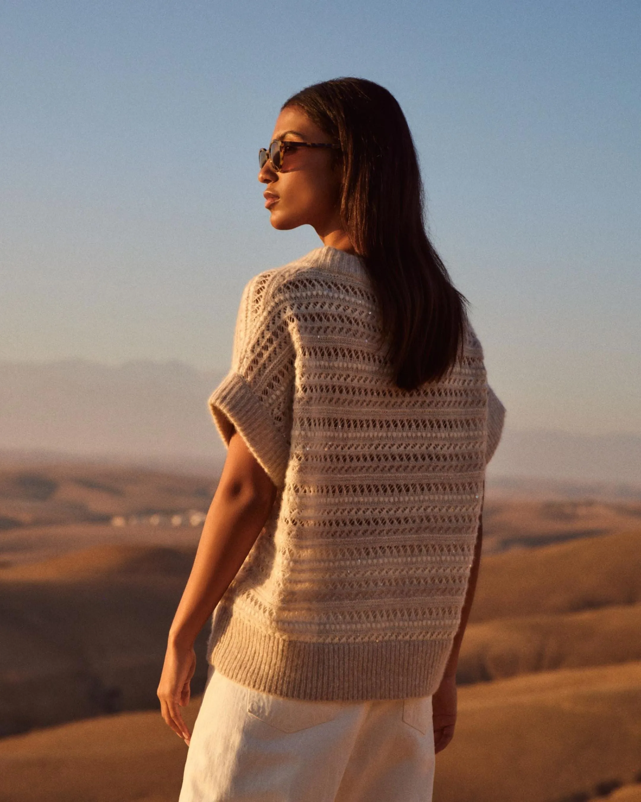 Women's Multi Stitch Vest Beige Brown