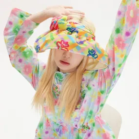 Women's Pink Kawaii Floral Printed Plaid Hat
