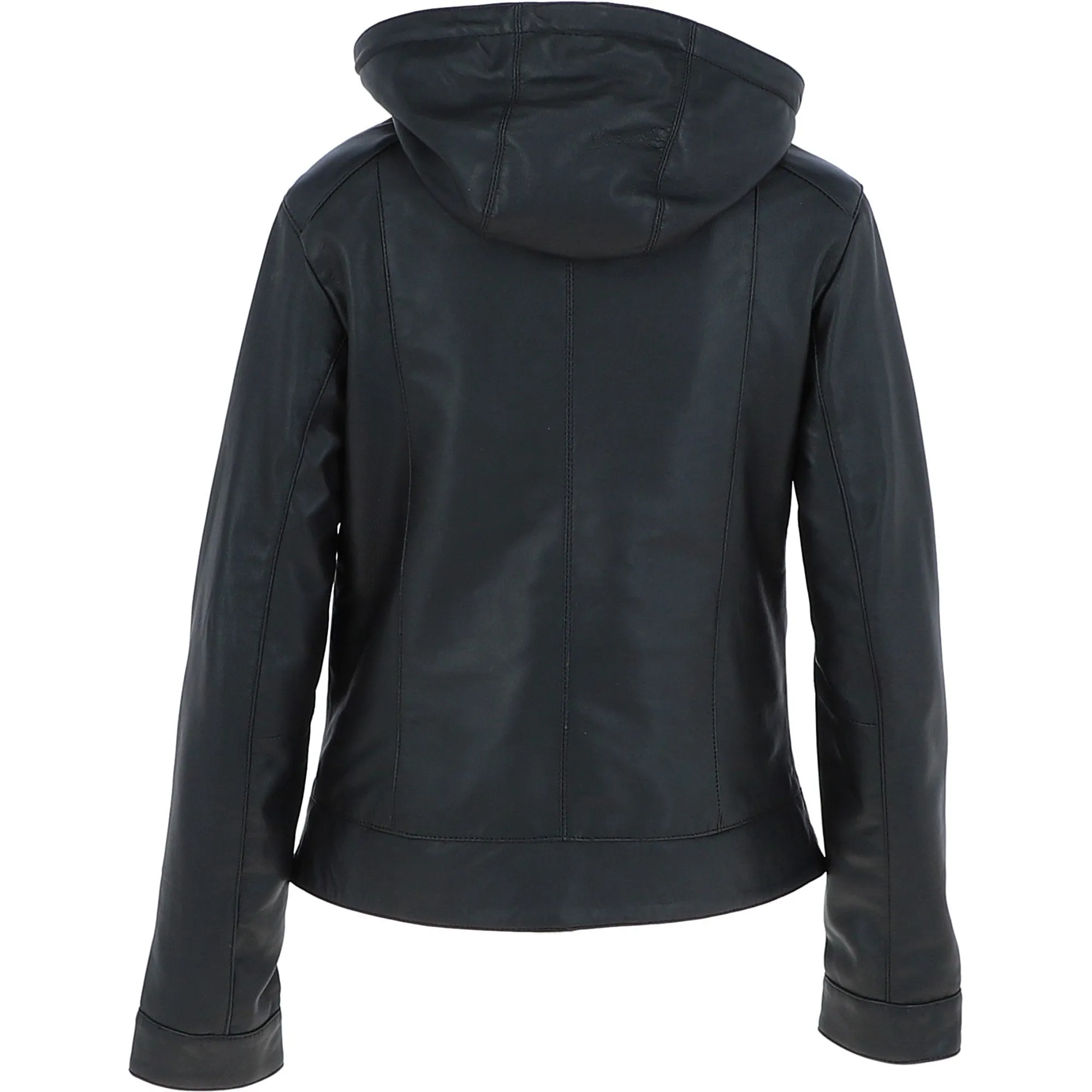 Womens Two-In-One Leather Hooded Jacket Black : Malmo
