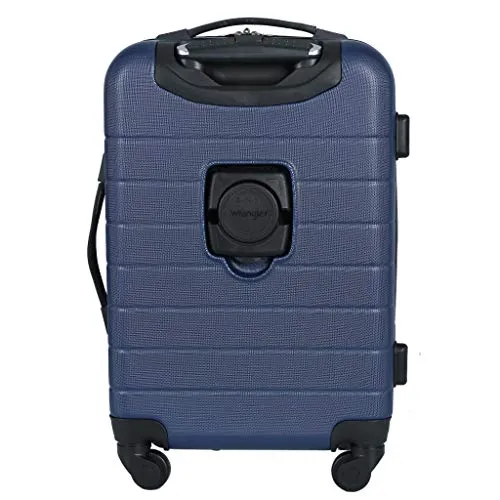 Wrangler Smart Luggage Set with Cup Holder and USB Port, Navy Blue, 20-Inch Carry-On