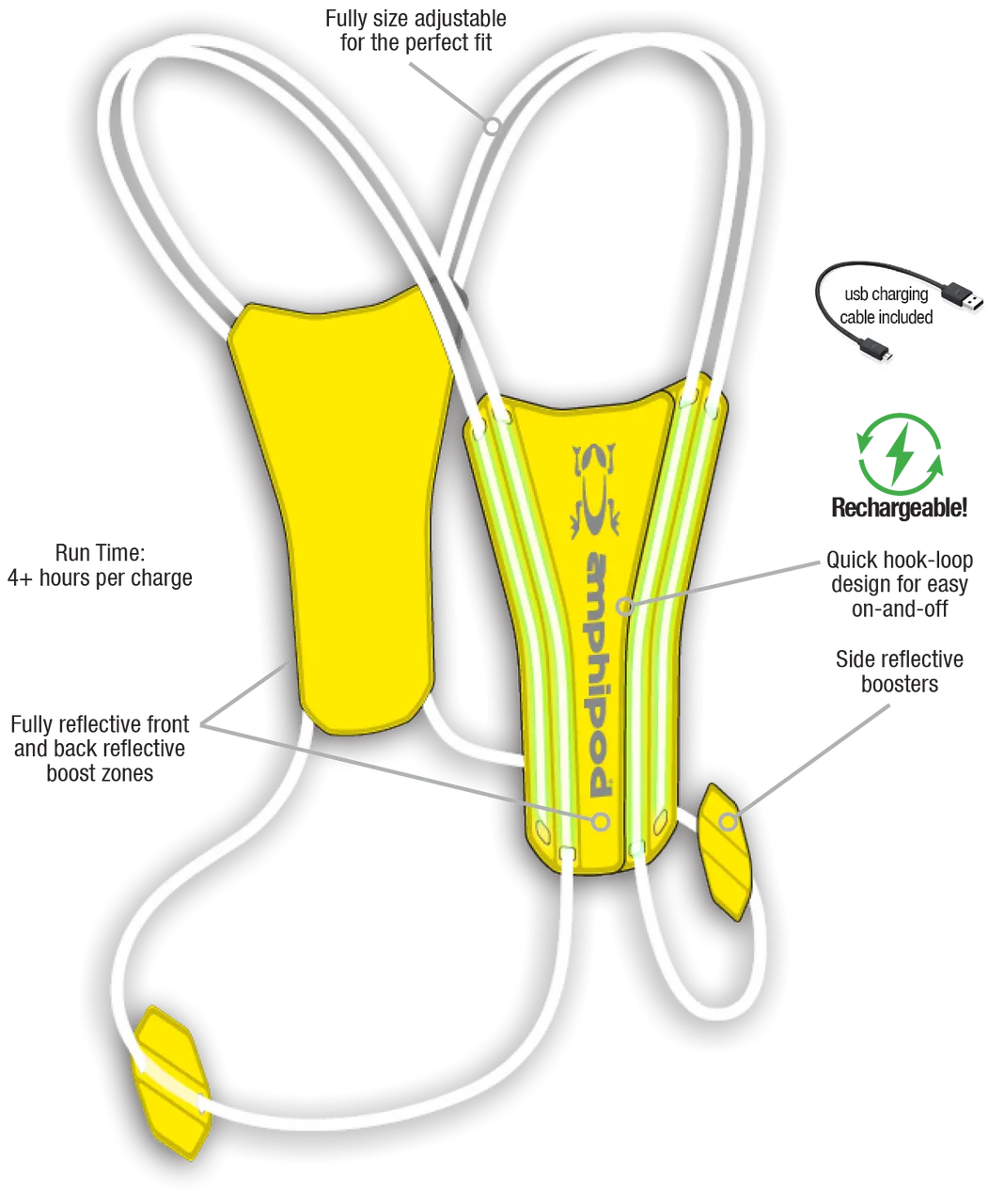 Xinglet Optic Beam Lite Rechargeable Flashing Reflective Running Vest