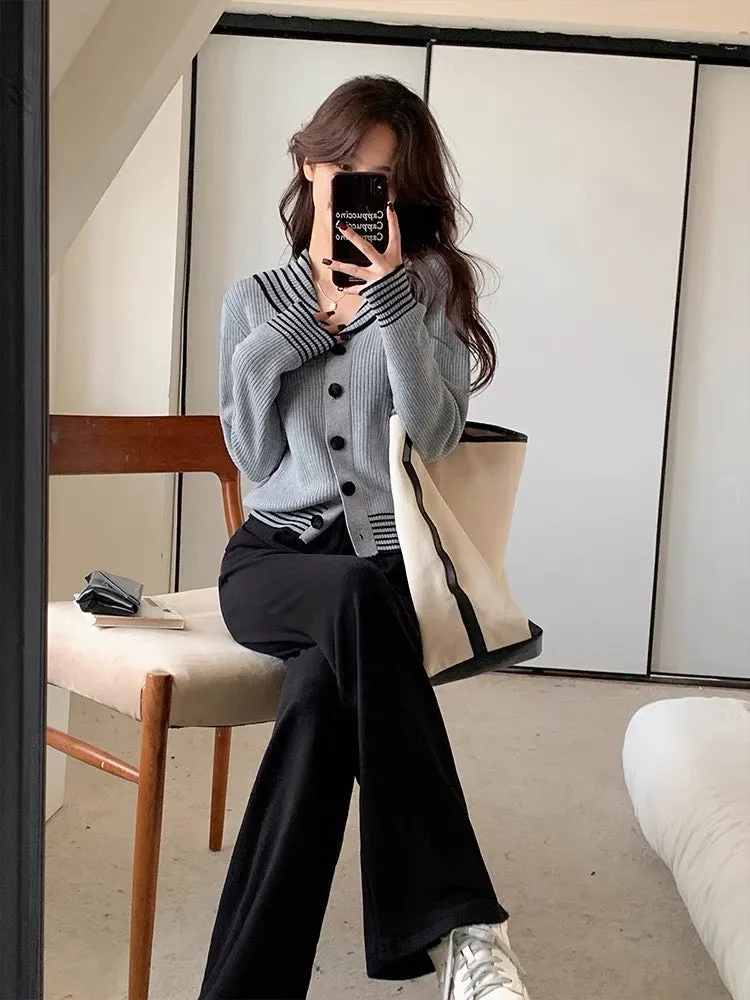 Yang Paopao Apricot College Style Knitted Cardigan Women's 2023 Spring New Loose Korean Style Versatile Sweater Top